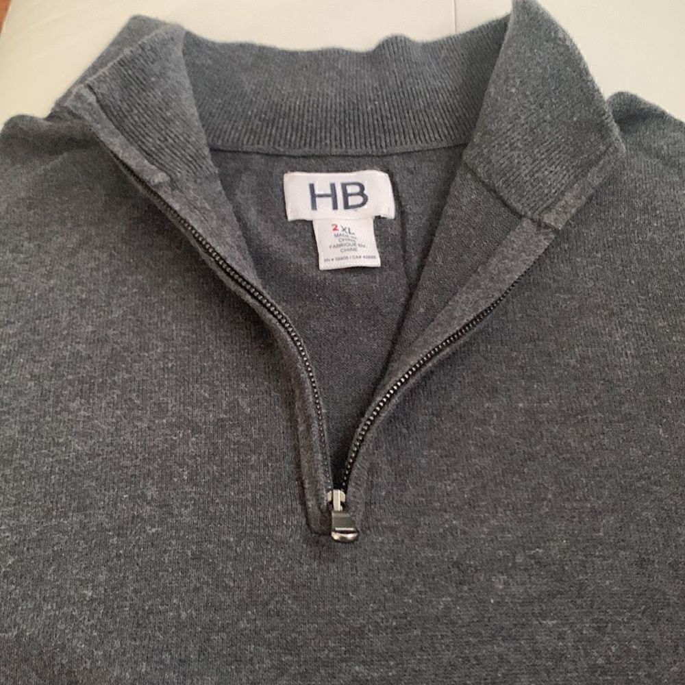 HB Cotton Gray 1/4 Zip Front Mock Neck Sweater Pullover Size 2XL